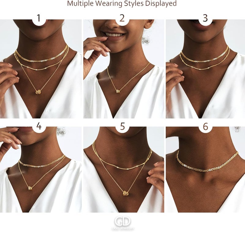OGD Store Layered CZ Rondelle Pendant Necklaces for Women, 14K Gold Plated Trendy Mariner Chain Dainty Circle Rondelle Pendant Choker Necklace for Women Two-Toned Cubic Zirconia Gold Necklace - Image 5